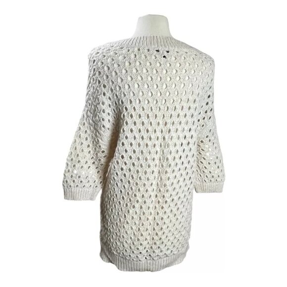 Ann Taylor Sweater L Ivory Open-Knit Top Extra Fine Merino Wool Alpaca Eyelet - Picture 4 of 8